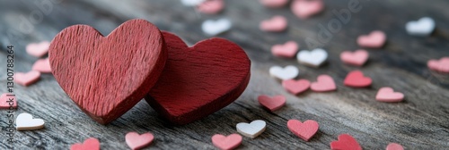 Wooden hearts on rustic background photo