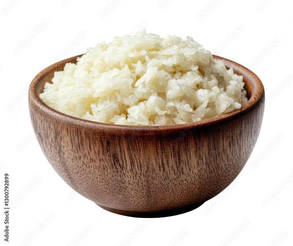 Deliciously cooked white rice served in a natural wooden bowl for a healthy meal or side dish, cut out Deliciously cooked white rice served in a natural wooden bowl for a healthy meal or side dish, cut out