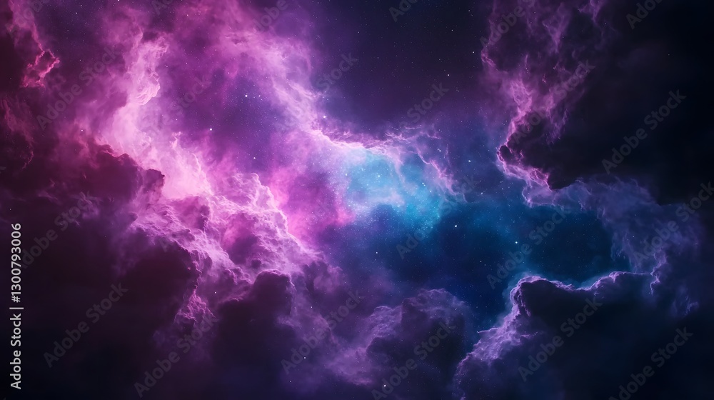 Glowing Nebula Clouds Adrift in Cosmic Purple and Blue Expanse Glowing Nebula Clouds Adrift in Cosmic Purple and Blue Expanse