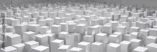 Randomly arranged white cube boxes with varying angles and overlaps on a plain background ,  random ,  design,  geometric