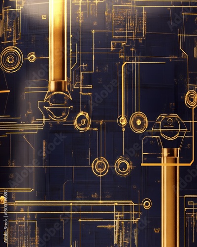 Abstract Gold Mechanical Blueprint Design Texture Background for Technology