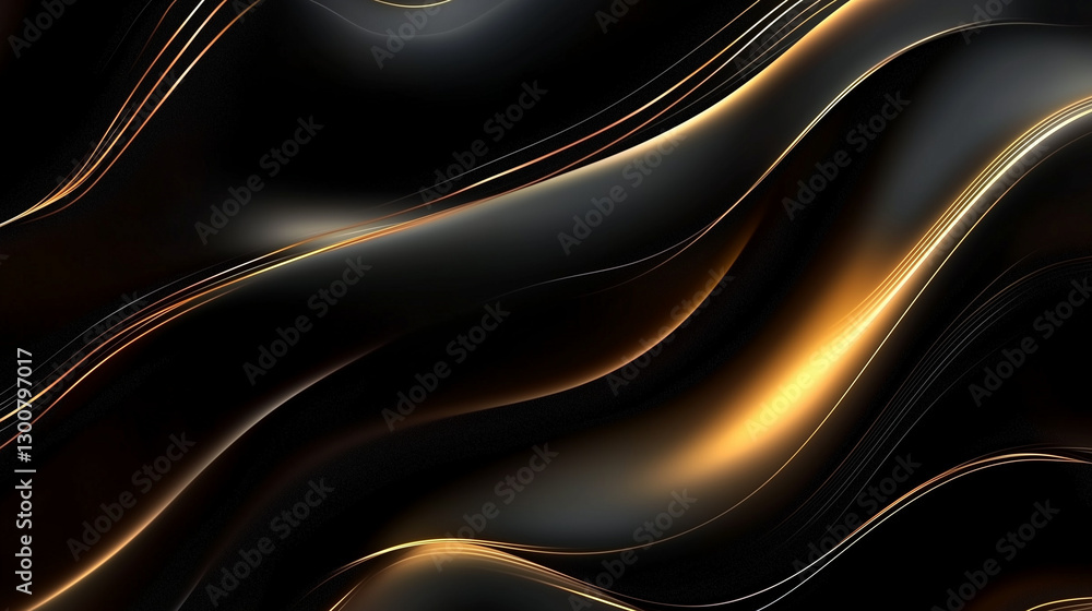 Obraz premium Luxurious black and gold abstract waves with a glossy finish.