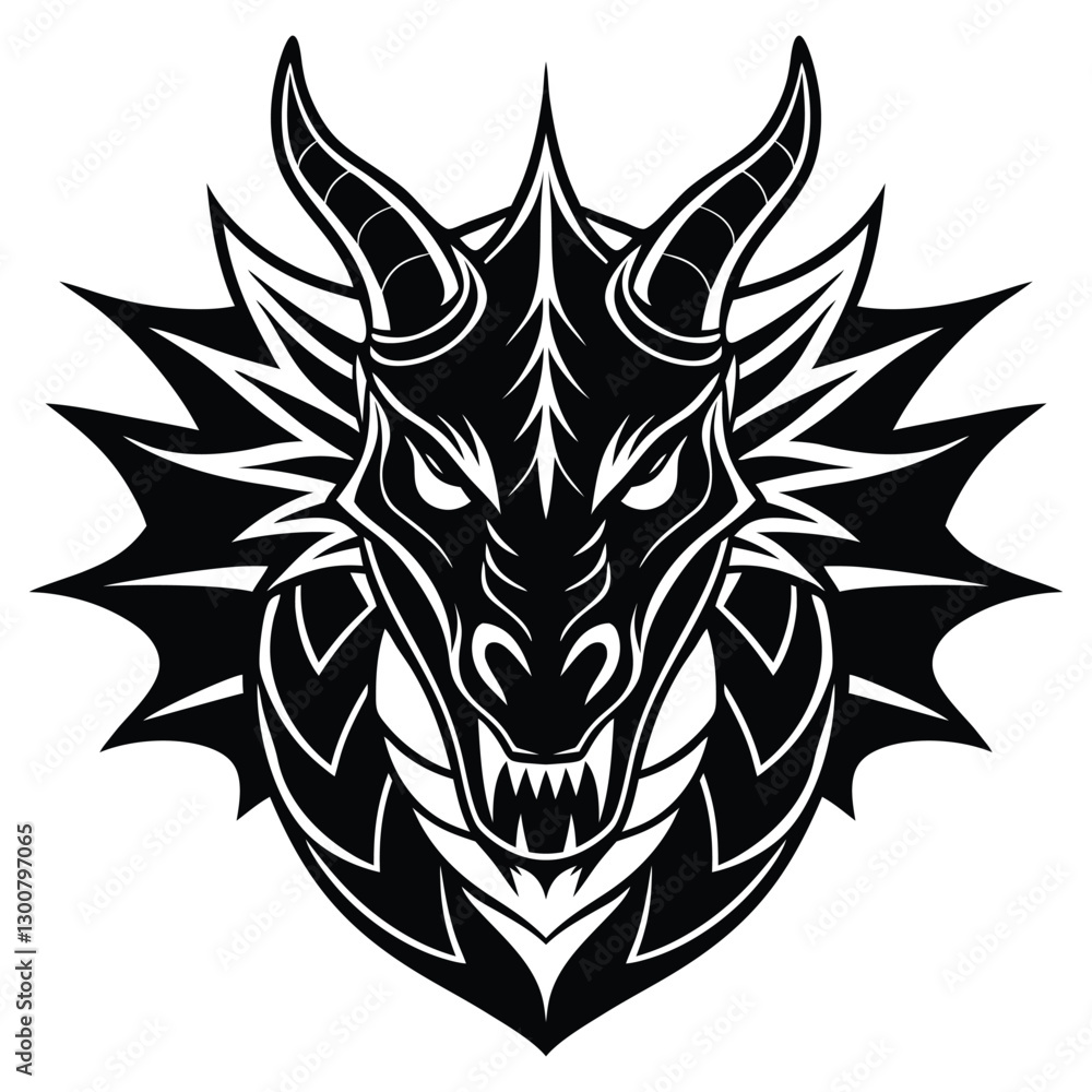 Fototapeta premium tribal tattoo design. Dragon Head silhouette for tattoo. Dragon Silhouette. 
