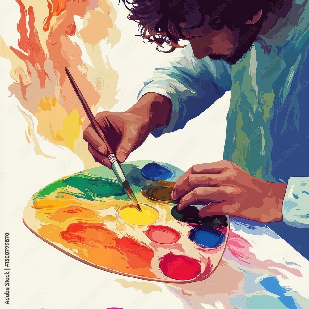 Obraz premium Artist Painting with Vibrant Colors on Palette