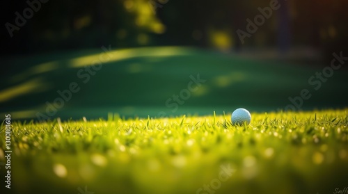 Golf Ball on Green Grass: Scenic Golf Course Landscape for Outdoor Sport and Recreation