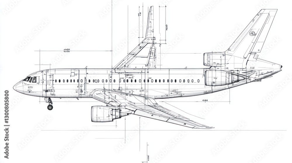 Technical drawing of an aircraft showcasing dimensions and design details. Technical drawing of an aircraft showcasing dimensions and design details.