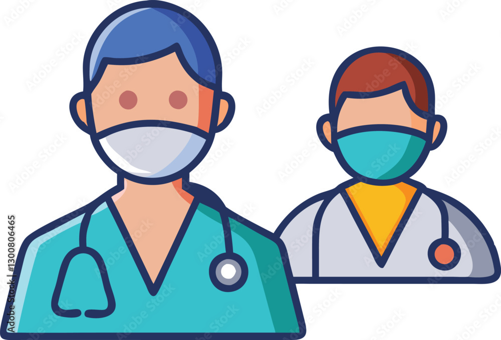 Two medical professionals wearing masks, ready to provide care. Two medical professionals wearing masks, ready to provide care.