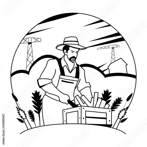 A glyph illustration of a harvester