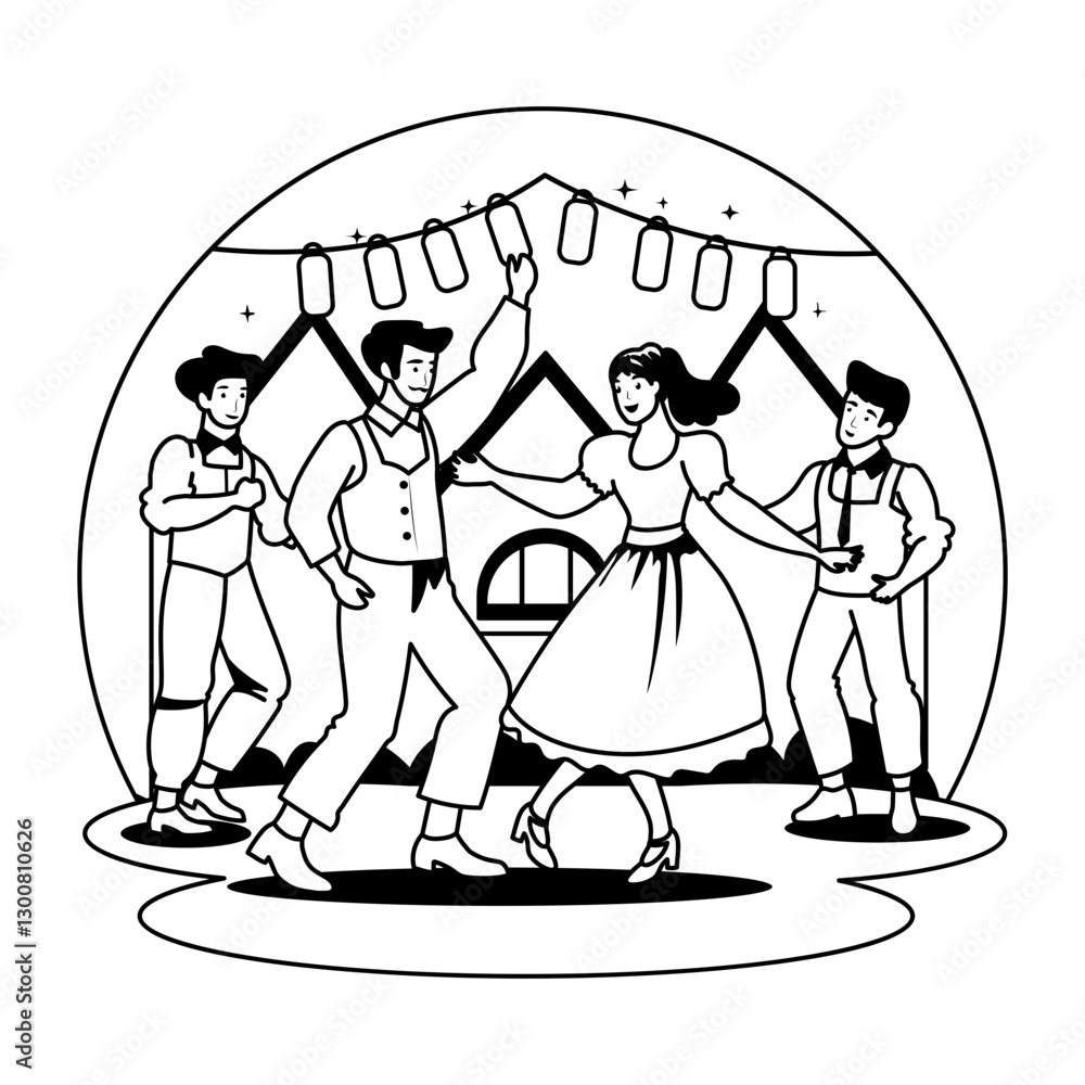 Obraz premium A glyph illustration of people doing oktoberfest dance 
