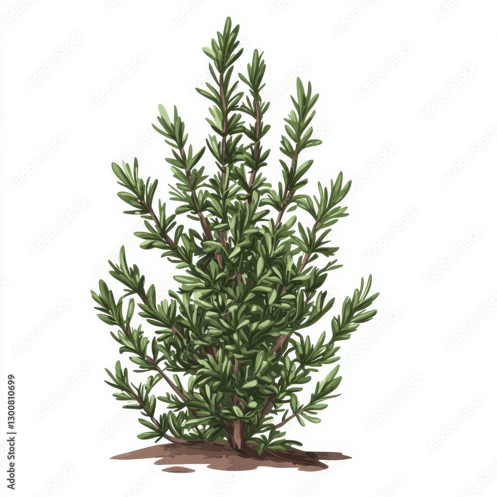Obraz premium Rosemary plant illustration showing detailed foliage and root system