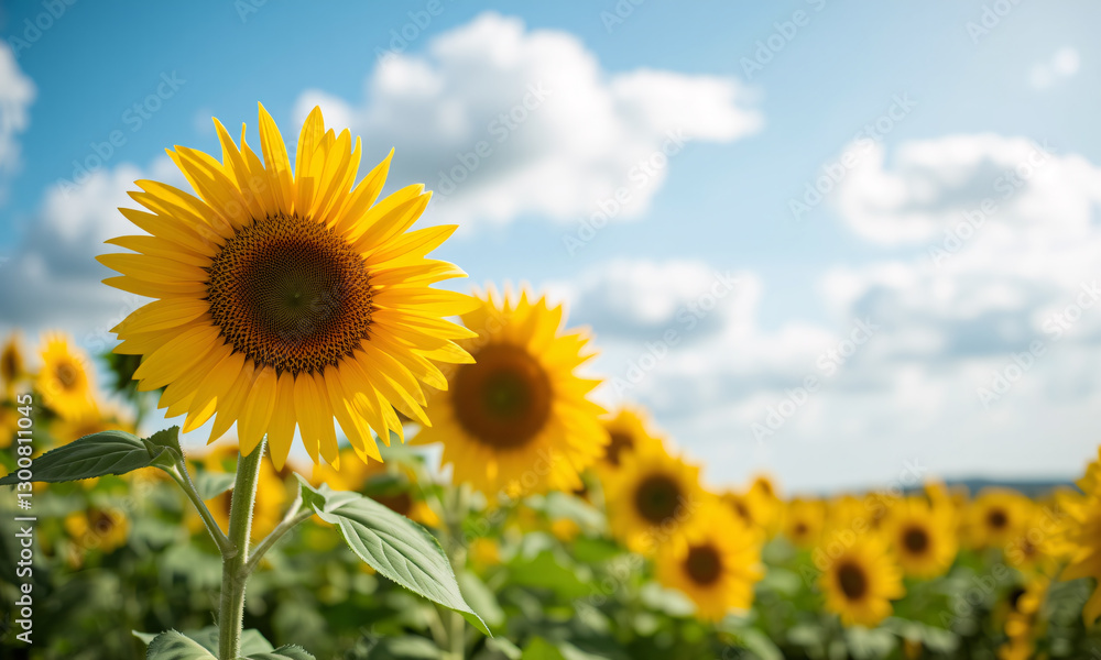 A dreamy sunflower field with soft bokeh effects gently swaying under a bright blue sky A dreamy sunflower field with soft bokeh effects gently swaying under a bright blue sky