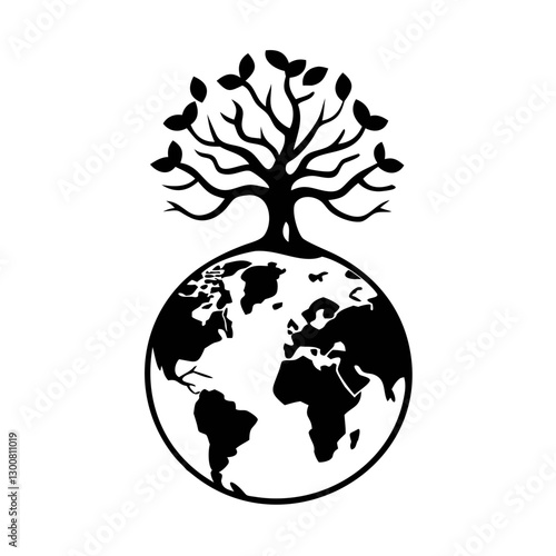 Tree growing on Earth symbolizes nature and sustainability