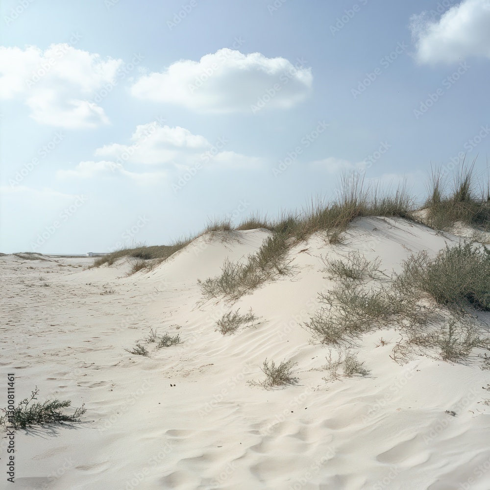 Serene Coastal Dunes under a Light Blue Sky Serene Coastal Dunes under a Light Blue Sky