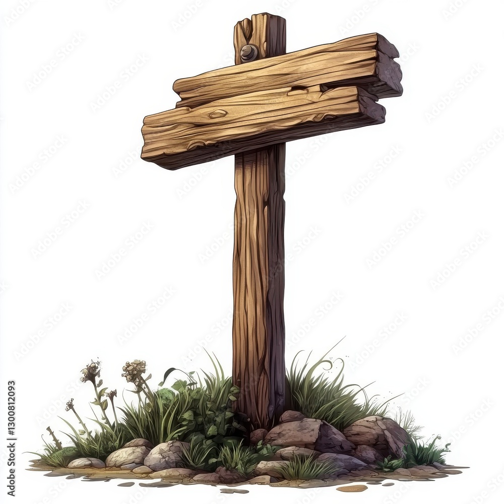 Rustic Wooden Signpost in Grassy Terrain Rustic Wooden Signpost in Grassy Terrain