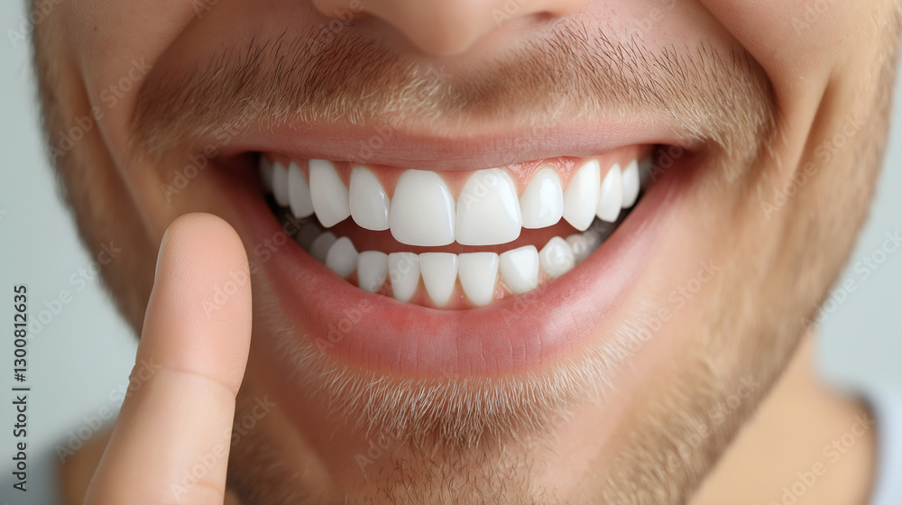 Fototapeta premium Smiling Man Showing Perfect White Teeth – Dental Care, Teeth Whitening, Oral Hygiene, Maxillofacial Surgeon, Bright Smile, Beauty, Health, Dentist, Cosmetic Dentistry, Professional Marketing
