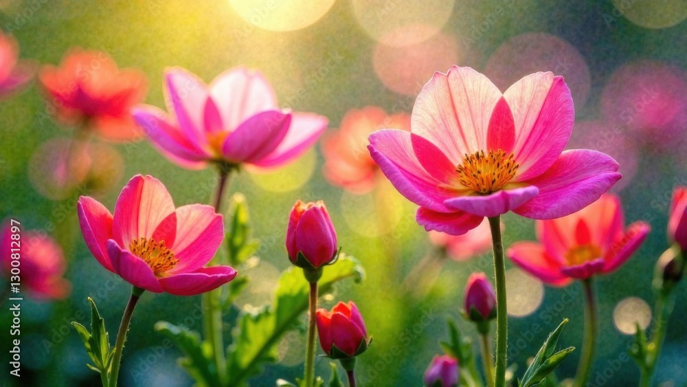 Obraz premium Vibrant summer flowers in sunlit garden