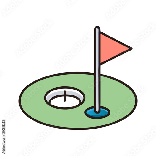 Golf hole with flag and cup on green grass