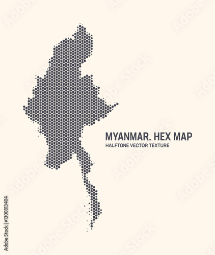 Myanmar Map Vector Hexagonal Halftone Pattern Isolate On Light Background. Hex Texture in the Form of a Map of Myanmar. Modern Technological Contour Map of Myanmar for Design or Business Projects