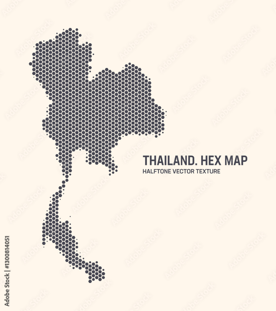 Obraz premium Thailand Map Vector Hexagonal Halftone Pattern Isolate On Light Background. Hex Texture in the Form of a Map of Thailand. Modern Technological Contour Map of Thailand for Design or Business Projects