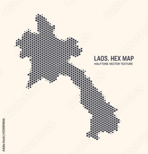 Laos Map Vector Hexagonal Halftone Pattern Isolate On Light Background. Hex Texture in the Form of a Map of Laos. Modern Technological Contour Map of Laos for Design or Business Projects