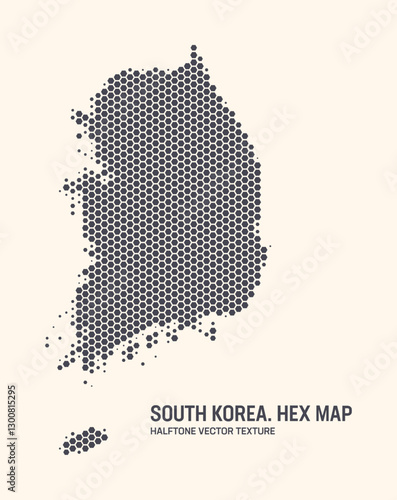 South Korea Map Vector Hexagonal Halftone Pattern Isolate On Light Background. Hex Texture in the Form of a Map of South Korea. Modern Technologic Contour Map of Korea for Design or Business Projects