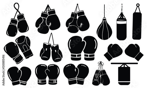 Assorted Hand Drawn Boxing Gloves Silhouettes Bundle