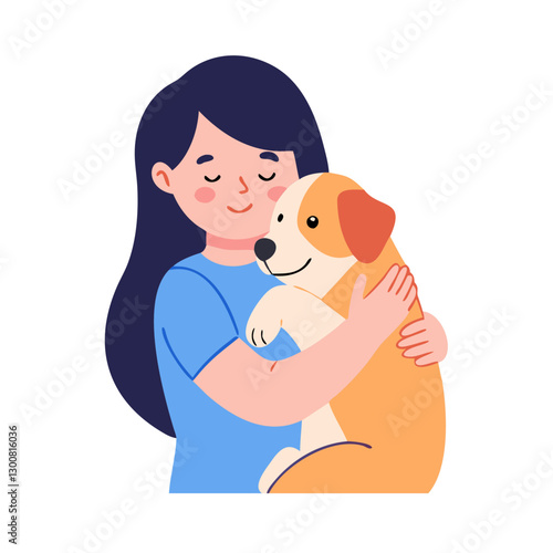 girl is hugging dog in joyful moment