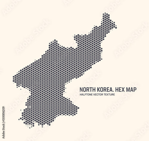 North Korea Map Vector Hexagonal Halftone Pattern Isolate On Light Background. Hex Texture in the Form of a Map of North Korea. Modern Technologic Contour Map of Korea for Design or Business Projects