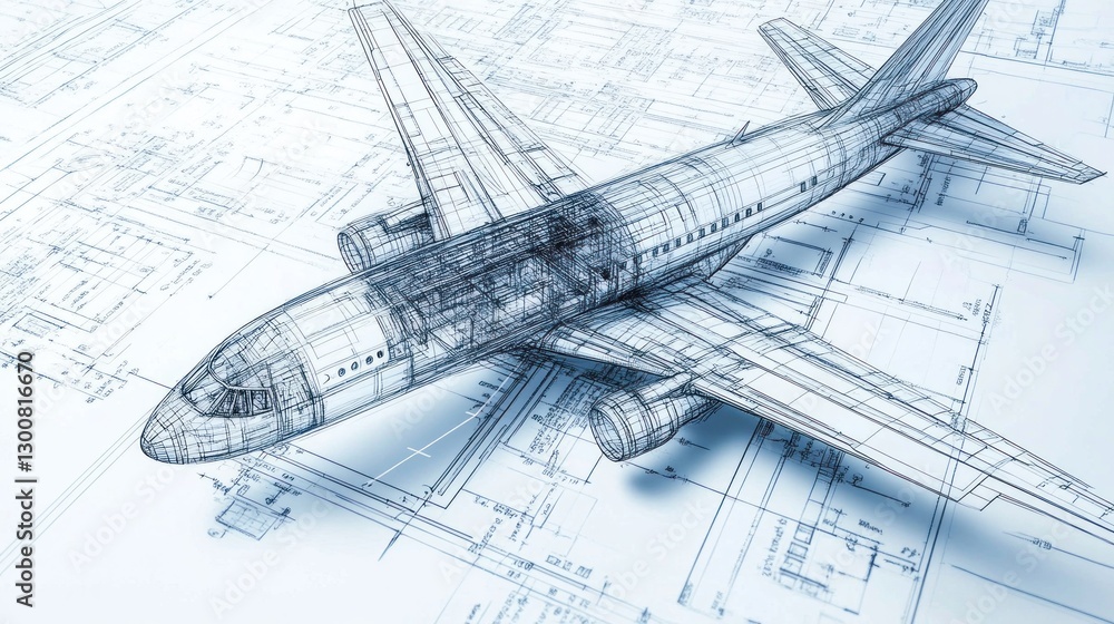 A blueprint-style illustration of an airplane showcasing its design and engineering details. A blueprint-style illustration of an airplane showcasing its design and engineering details.