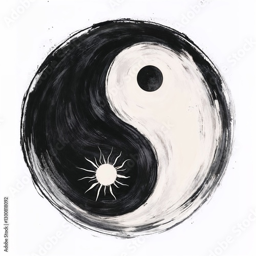 Yin Yang symbol with sun and moon illustration, abstract art, balance theme