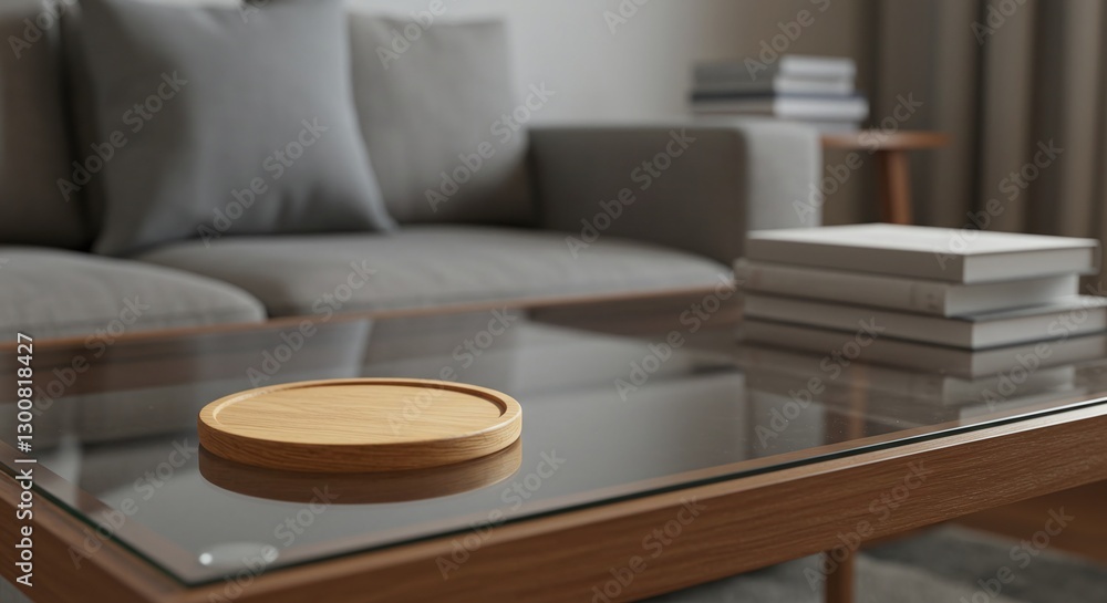 Round wooden coaster on a modern table with a stylish interior setting, ideal for branding or product display. Round wooden coaster on a modern table with a stylish interior setting, ideal for branding or product display.
