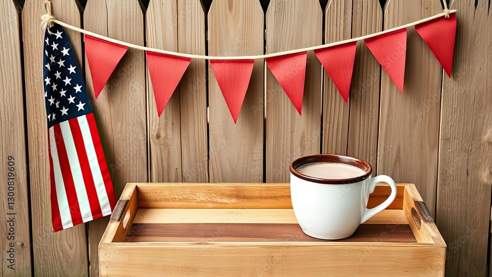 Obraz premium Patriotic Fourth of July Hot Chocolate on Wooden Tray