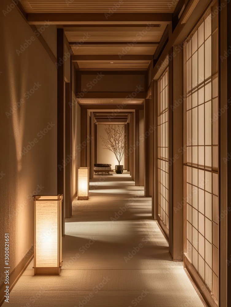 A light filled hallway with wooden and natural elements A light filled hallway with wooden and natural elements