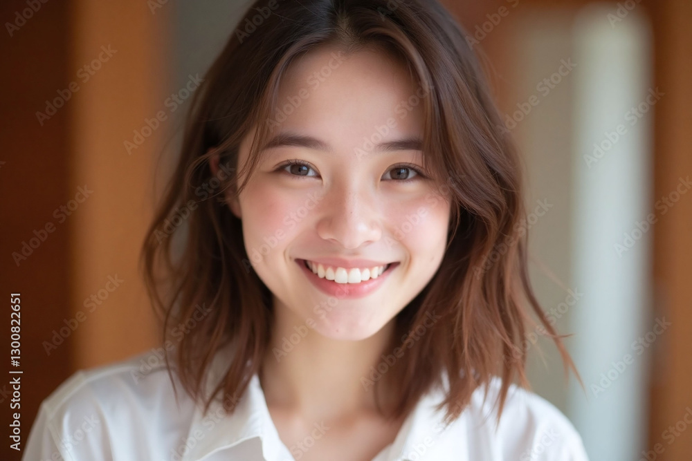 woman in a white shirt smiles at the camera woman in a white shirt smiles at the camera