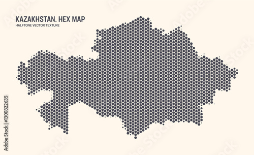Kazakhstan Map Vector Hexagonal Halftone Pattern Isolate On Light Background. Hex Texture in the Form of a Map of Kazakhstan. Mod Technologic Contour Map of Kazakhstan for Design or Business Projects