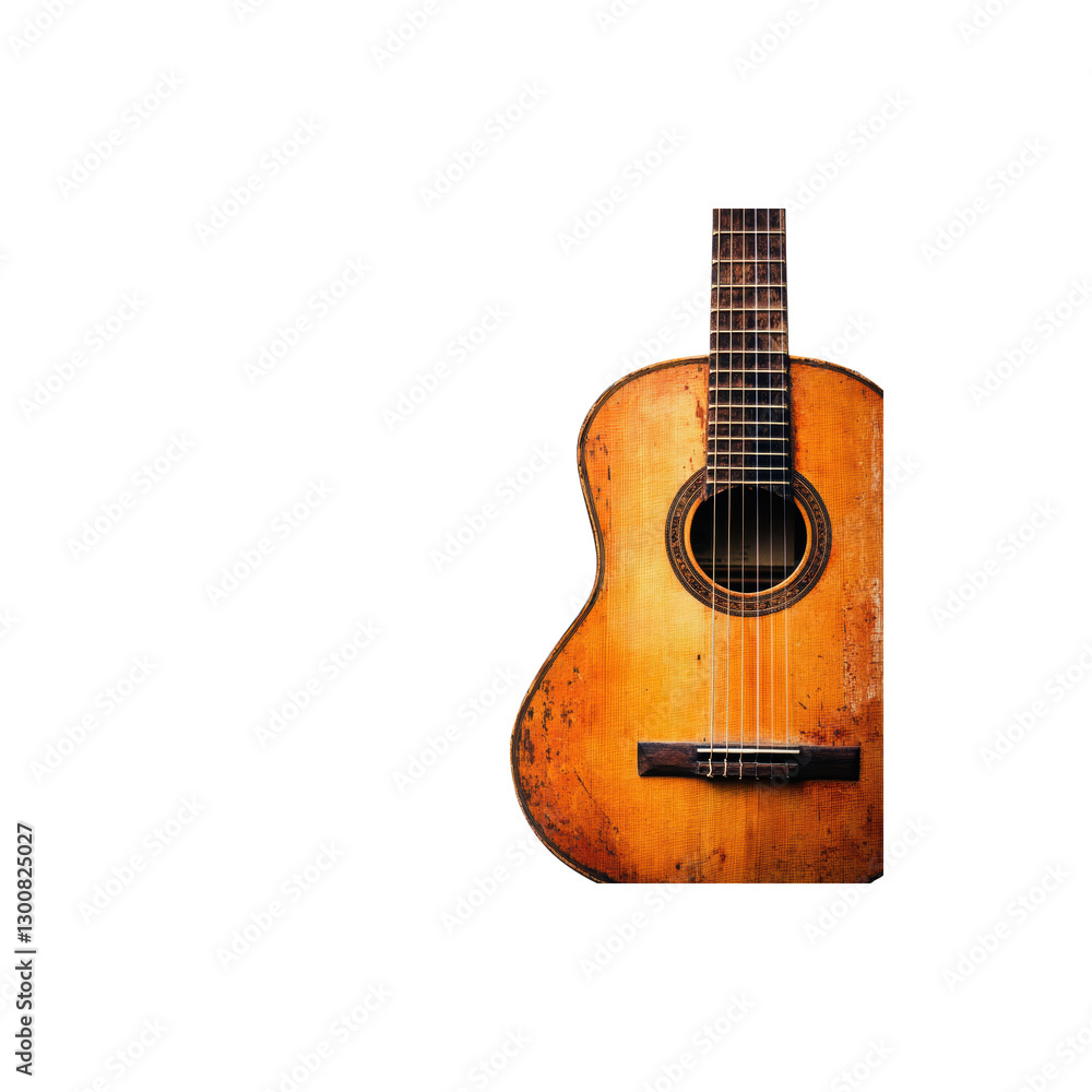 Obraz premium Vintage Wooden Guitar Isolated on Black Background