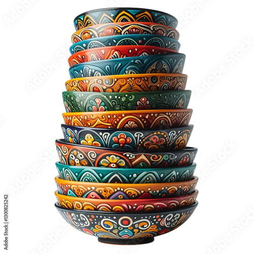 Colorful Decorative Bowls for Cinco de Mayo – Festive Illustration isolated on transparent background