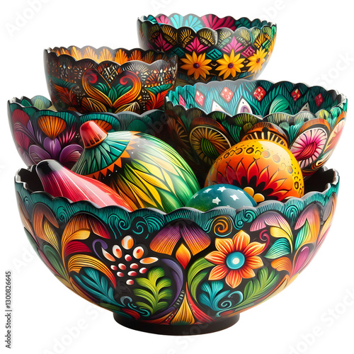 Colorful Decorative Bowls for Cinco de Mayo – Festive Illustration isolated on transparent background