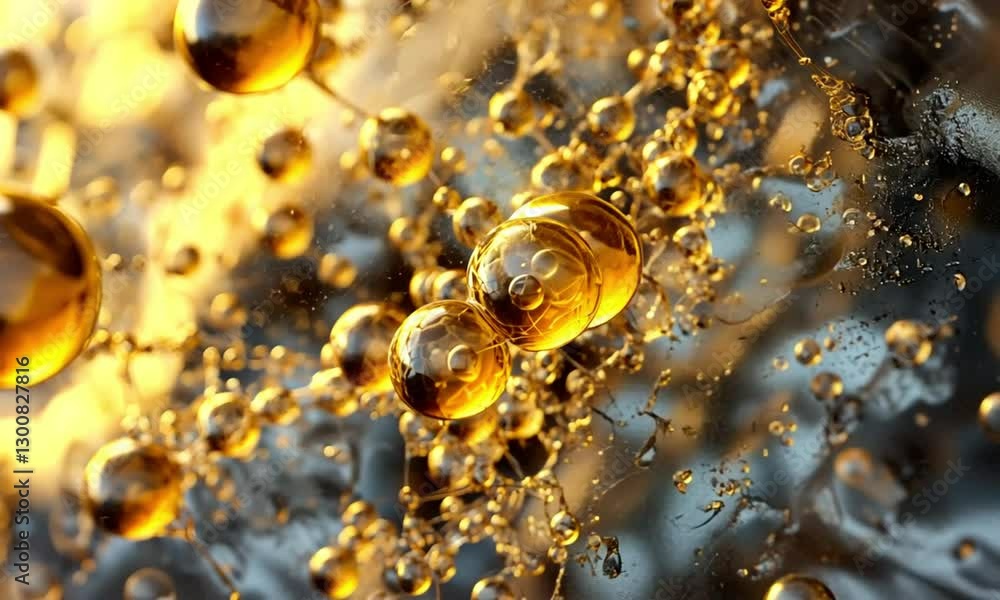 Golden Liquid Bubbles Representing Molecular Science