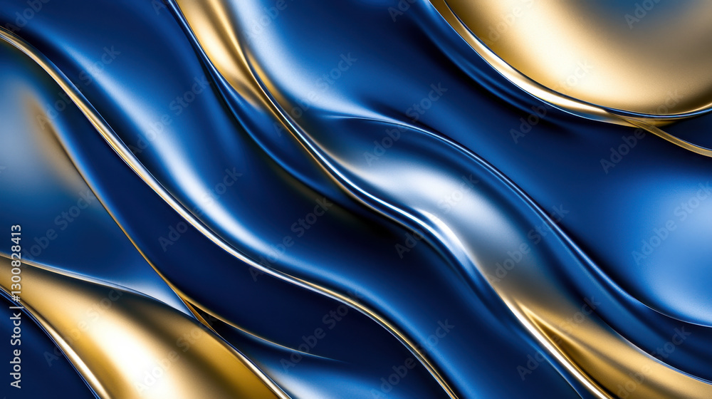 Fototapeta premium A detailed close-up of rippling liquid, deep blue and gold reflections forming mesmerizing abstract shapes, perfect balance of light and shadow