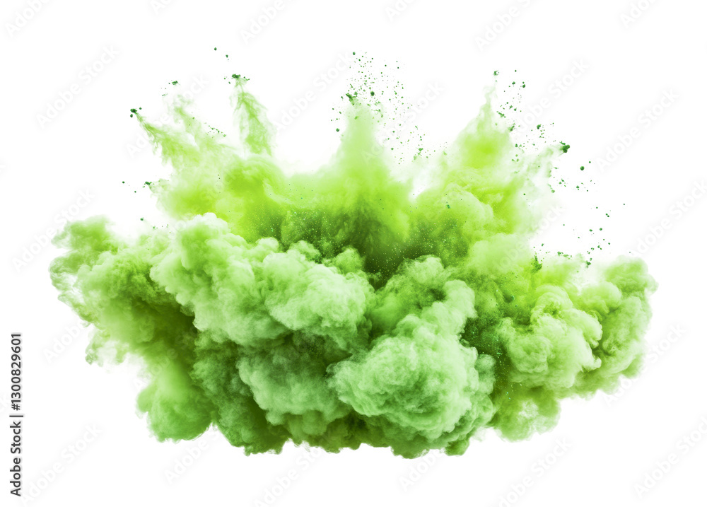 Lively green powder explosion showcasing vibrant color and dynamic movement for background or graphic design purposes, cut out Lively green powder explosion showcasing vibrant color and dynamic movement for background or graphic design purposes, cut out