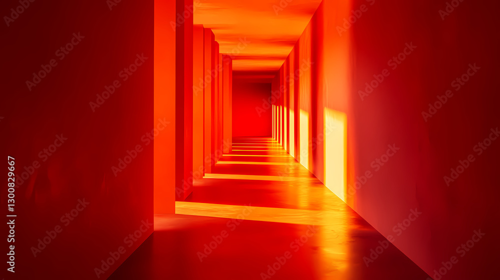 Obraz premium Crimson corridor with a warm reddish-orange glow and soft illumination, red, shadows cast, isolation. Isolation - Cave. Illustration