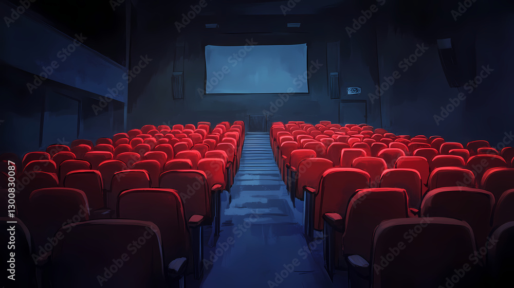 Empty theater with closed seats during lockdown , deserted, isolation, dark. Isolation - Cave. Illustration Empty theater with closed seats during lockdown , deserted, isolation, dark. Isolation - Cave. Illustration