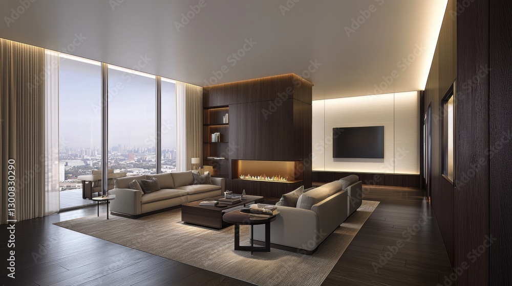 Fototapeta premium Modern Stylish 3D Illustration of a Bright and Elegant Living Room Interior Design Concept