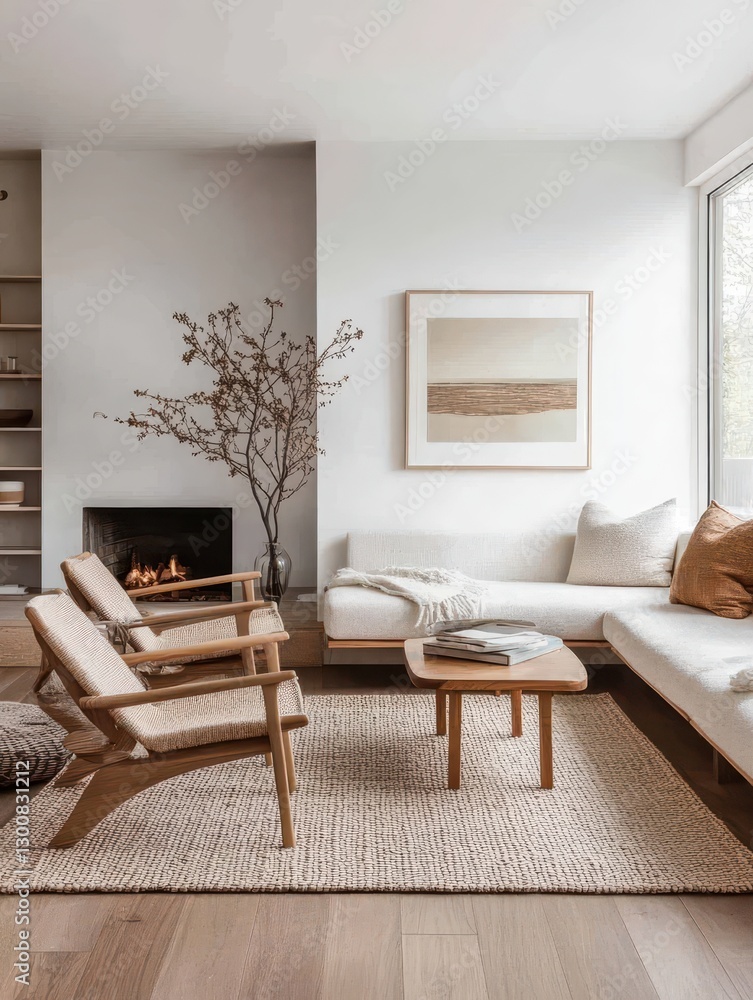 Fototapeta premium A living room with two chairs and a fireplace