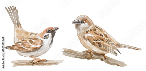 Watercolor set of sparrow bird for logo, invitations and more