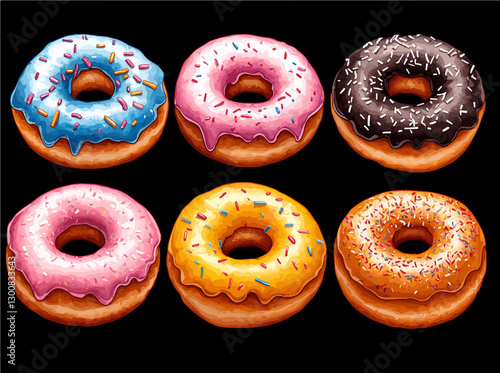 Assorted Donuts with Colorful Icings and Sprinkles