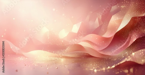 Fototapeta Naklejka Na Ścianę i Meble -  Luxury inspired gradient background champagne gold fading muted rose fine grainy noise texture abstract polygonal depth soft glowing ambient lighting bright colorful de