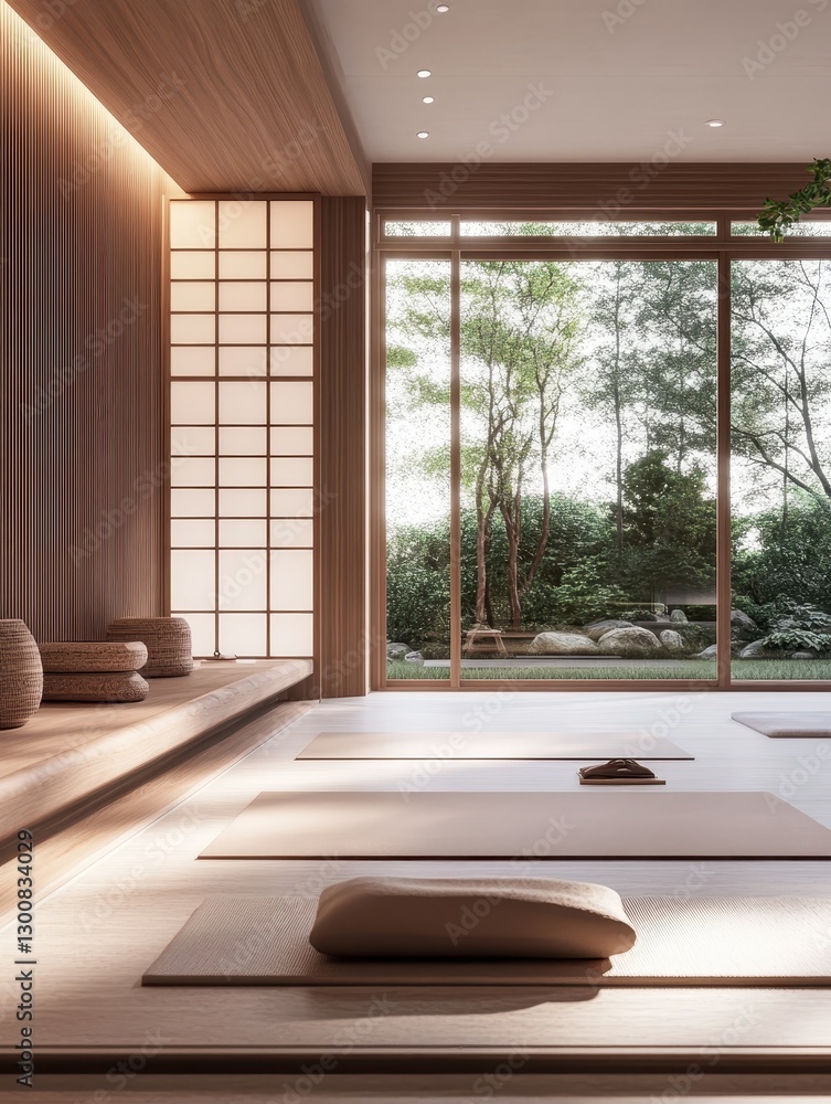 Fototapeta premium A modern yoga studio showing beautiful interior designs of wood