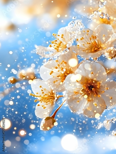 Spring Blossoms, Water Drops, Bokeh